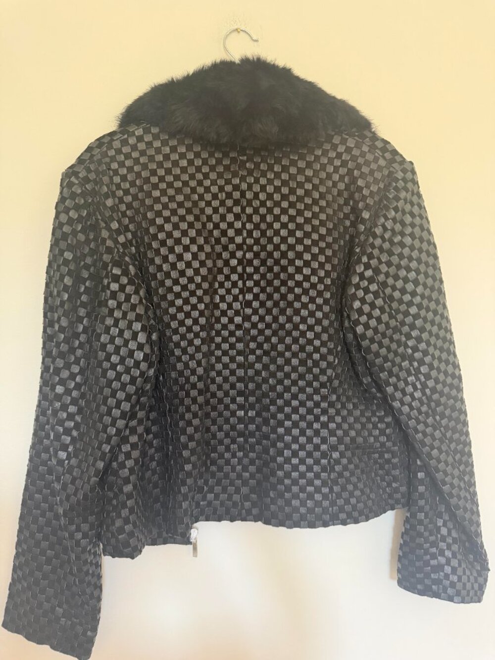 Wilsons Leather Fur Collar Woven Leather Jacket Vintage Edgy Luxury Black - XL - Picture 8 of 9